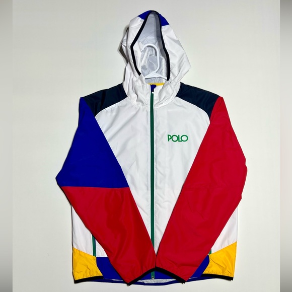 Polo Ralph Lauren Other - Polo Ralph Lauren Jacket Mens Large White Colorblock Big Pony Windbreaker Hood